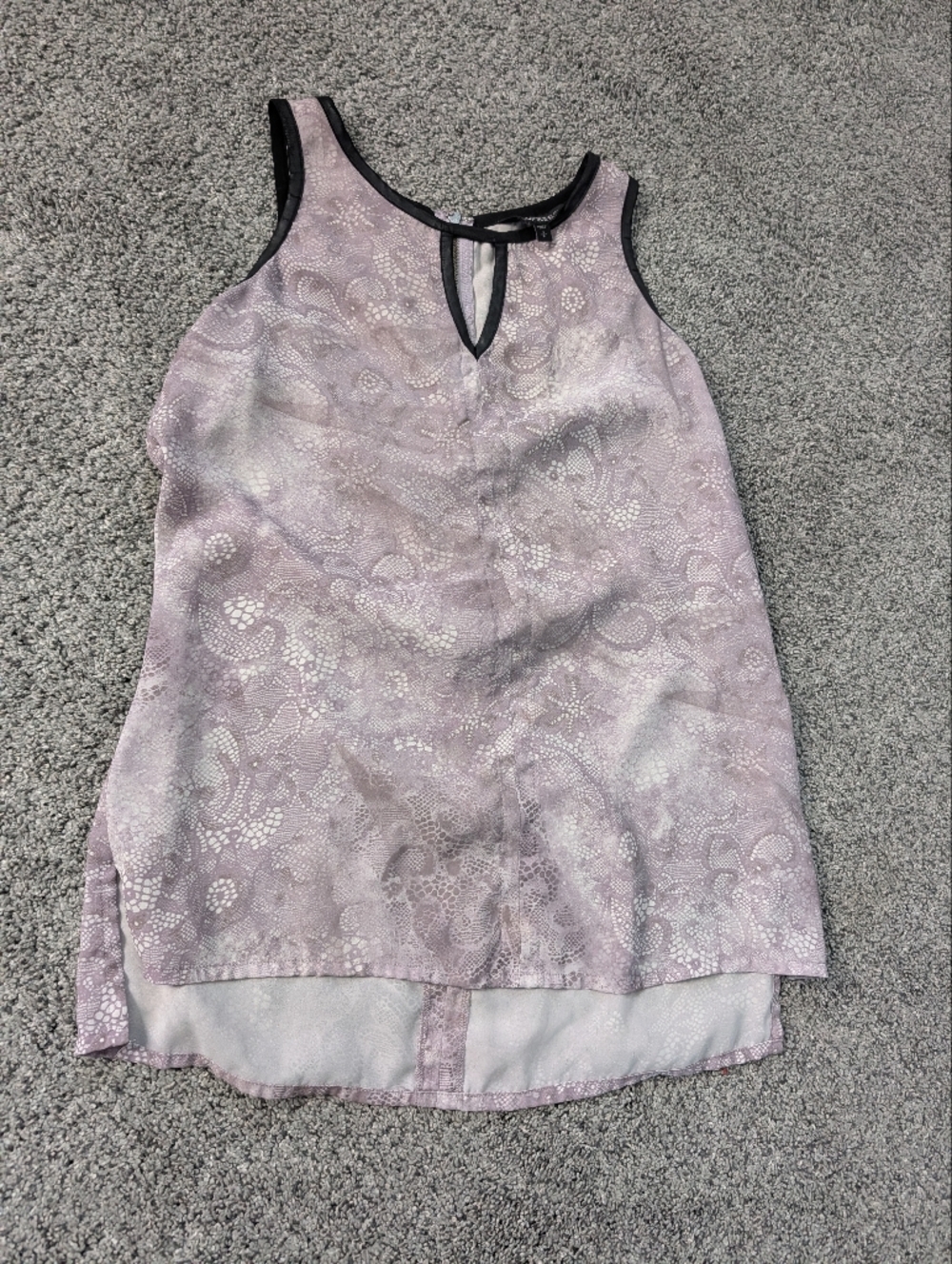 Express Cream Gray and Black Lace-Print Sleeveless Top S